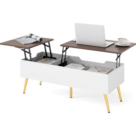 COSTWAY Tavolino da Caffè con Piano Sollevabile, Tavolino Moderno con 2 Scomparti Nascosti e Gambe in Metallo, Tavolo per Soggiorno, Studio e Ufficio, 111 x 48 x 40-53,5 cm (Noce) (1/5)