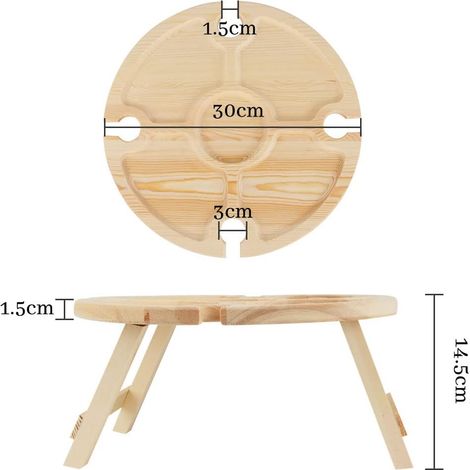 Folding Picnic Table Wine Glass Holder, Table Vin Pique Nique, Table à Vin Pliante, Table à Vin D'extérieur en Bois, Table de Pique-Nique en Bois Portable, pour Le Fromage et Les Fruits