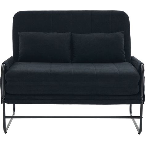 Sofá cama plegable de 2 plazas en chenilla con estructura metálica negra y bolsillos laterales (1/5)