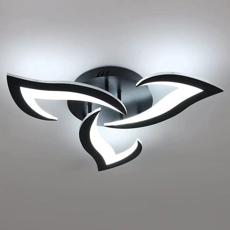 Plafonnier LED Fleur, 30WLuminaire Plafonnier Noir, Lampe de Plafond LED Moderne, Plafonnier Salon, 6500K Blanc Froid Plafonnier Chambre, Couloir, Cuisine, 3 Pétales, Ø50CM [Classe énergétique E]