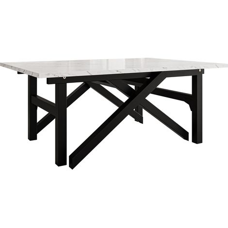 Mesa de centro convertible Oswego 151, Mármol blanco + Negro, 40x70x100cm, Diámetro: 0, Aglomerado laminado, Angular
