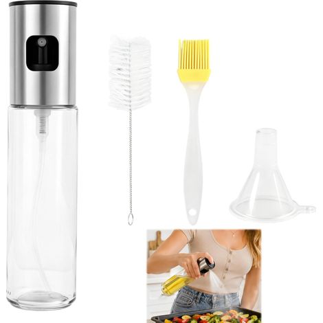100-ml-Sprühflasche aus Glas mit Skala, Ölsprüher für Küche, Dunstabzugshaube, Essig, Wasser, BPA-frei, Edelstahl 304, rutschfester Griff, leicht zu reinigen (1/5)