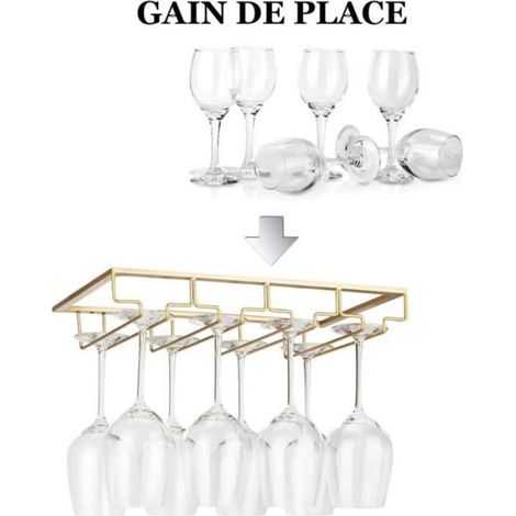 Support Verre à Vin Suspendu sous Armoire en Métal, 4 Rangées pour Cuisine, Bar, Restaurant, Rangement Doré (1/4)