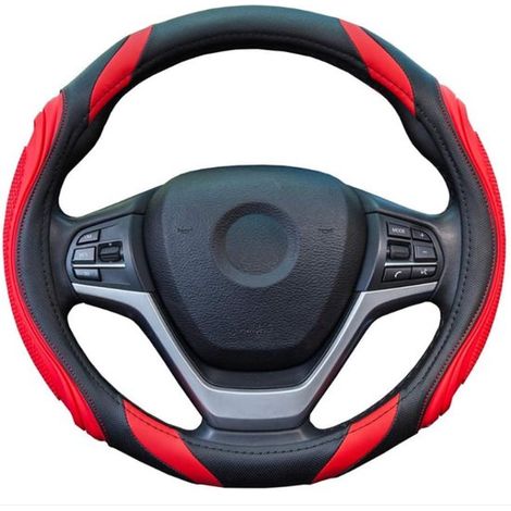 Sportlicher Lenkradbezug, Universalgröße M (37–38 cm) – rutschfest und atmungsaktiv – Lenkradbezug mit rotem Leopardenmuster (1/5)