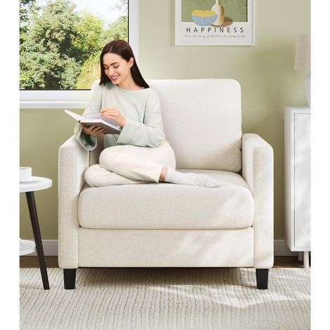 Sessel Wohnzimmer 84cm Beige, Bequemer Lesesessel mit Teddy-Stoff, Werkzeuglose Montage (1/5)