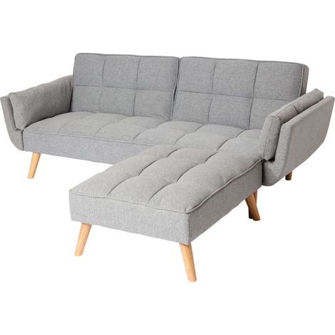 [NON UTILIZZATO] Divano letto angolare con penisola sofà reclinabile HHG-546 legno tessuto grigio chiaro