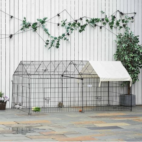 Parque exterior para pequeños animales con techo solar, 220 x 103 x 103 cm, metal negro (1/5)
