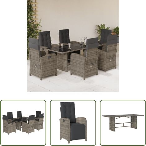 vidaXL Mobilier extérieur - Ensemble à manger de jardin et coussins 7 pcs gris rotin (1/5)
