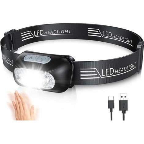 Lampe Frontale LED Puissante avec Capteur Mouvement,IPX6 Étanche,4 Modes d'Eclairage,Rechargeable USB Frontale Professionnel,Lampe Frontale Accessoire pour Pêche,Camping,Course,Cyclisme (1/5)