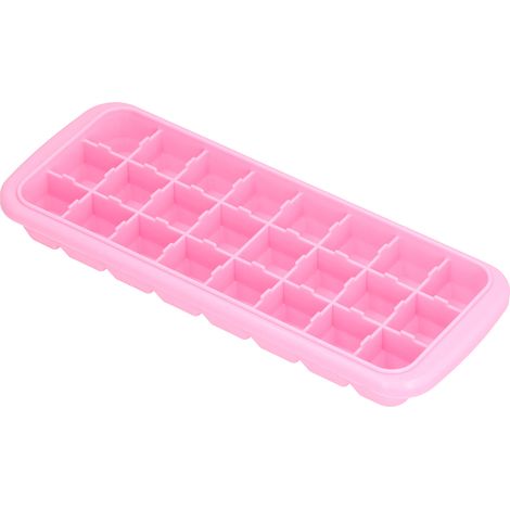 Bac à glaçons en silicone à 24 compartiments avec couvercle, moule à glaçons en silicone alimentaire rose (1/5)
