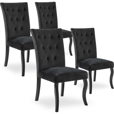 Lot de 4 chaises capitonnées Chaza Velours Noir (1/2)