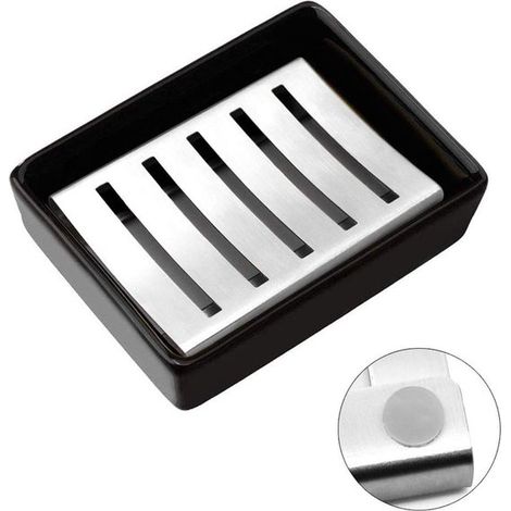 Jabonera de acero inoxidable de doble capa con asiento de cerámica para baño y cocina: antideslizante y antibacteriana (1/5)