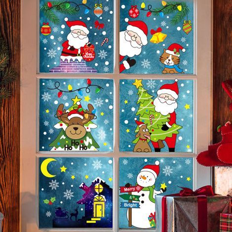 Set bq178 - 183 (di 6), adesivo statico natalizio per finestre, adesivo grande per finestre, Babbo Natale, pupazzo di neve, renna, Buon Natale, fiocco di neve, decorazione per finestre (1/4)