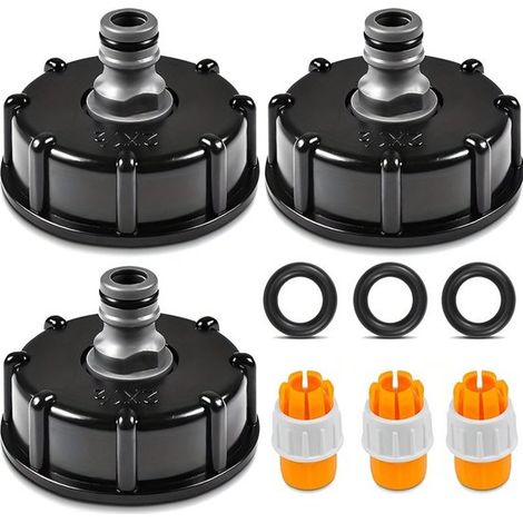 Raccord de réservoir IBC s60x6 - Bouchon de réservoir 3 pièces avec adaptateur de tétine 1/2 - Diamètre de sortie 60 mm pour tuyau d'arrosage (1/5)