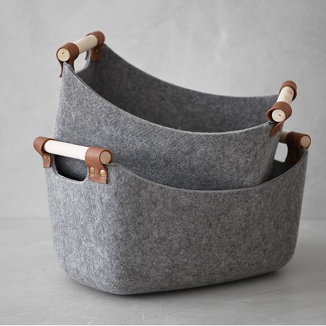 Panier à bûches, grand panier à bûches en feutre avec 2 poignées, panier de rangement pliable pour bûches, sac à bûches en feutre pour bois de cheminée, bois, bûches, jouets 35 x 23 x 20 cm (gris clai (1/5)