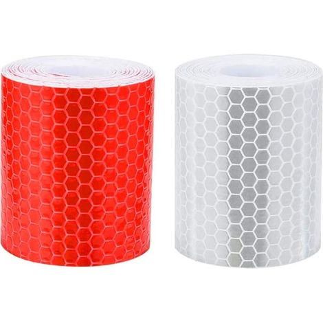 Reflective Tape, 2pcs 5cm × 3m Reflective Tape Self-Adhesive High Visibility Sticker for Vehicles Cars Trailers Bikes Helmets - White and Red