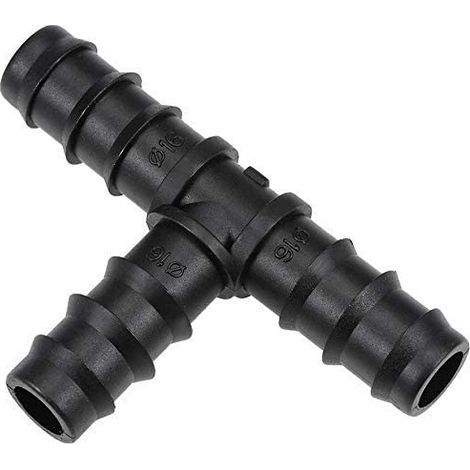Raccord en T pour irrigation goutte à goutte 16 mm, noir (100 pièces), 16 Té égal simple (1/5)
