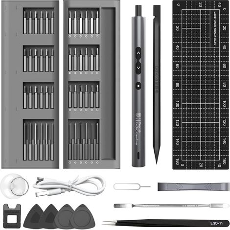 Mini destornillador eléctrico de precisión, kit de destornillador de precisión 62 en 1, carga USB y luz LED, mini destornillador de precisión para reloj, gafas, teléfono, computadora, portátil, juguet (1/5)