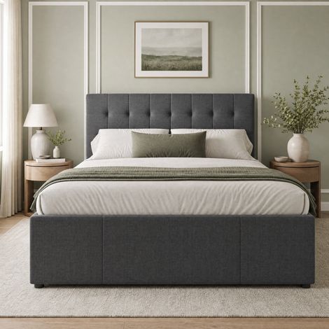 MEUBLIV Letto 140x200 grigio – letto estraibile, 3 cassetti e testiera regolabile, senza materasso (1/5)