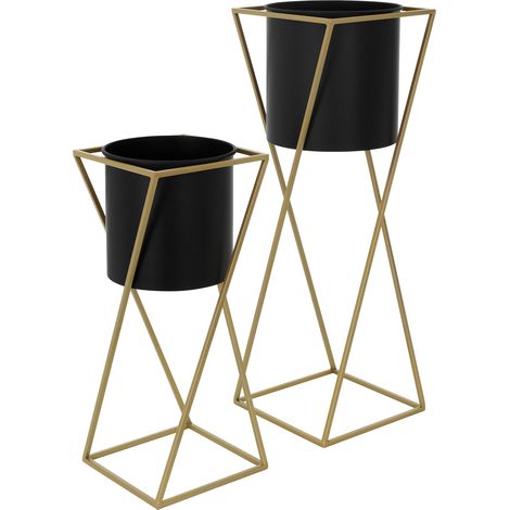 ML-Design Set di 2 Supporti per Fiori Portafiori 21x51 / 24x70,5 cm in Acciaio Verniciato a Polvere Nero e Oro Vasi per Piante Portavasi Decorativa Moderna per il Salotto Soggiorno Studio Terrazza (1/5)