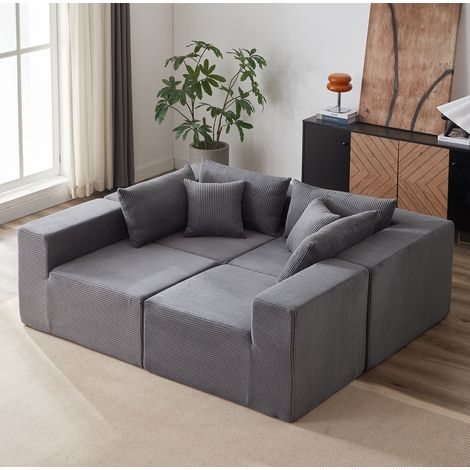 Sofá esquinero modular 264x167 cm de pana gris, 4 módulos sin montaje - CHICFURN (1/5)