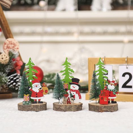 Décoration De Table De Noël - Sapin En Bois - Boule En Bois - Renne En Bois - Pour Table À Manger Café Étagère Fenêtre - Lot De 3 (1/5)