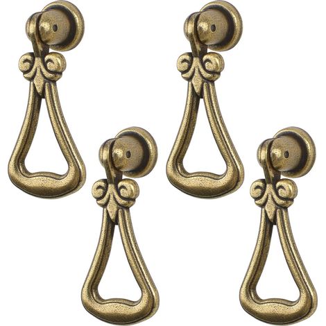 CCYKXA Set mit 4 Vintage-Hängegriffen aus Zinklegierung mit dreieckigem Ring für Schränke, Kleiderschränke, Kommoden, Schubladen, Türen und Deko-Möbel – Bronzegrün