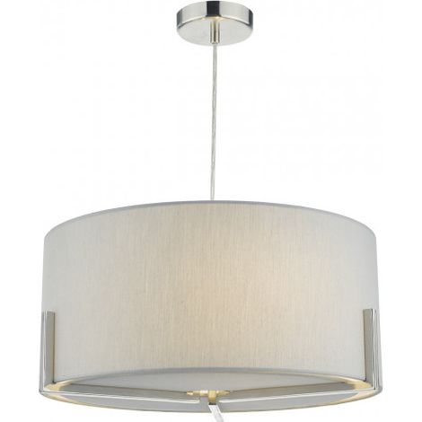 DAR SANTINO - Suspension cylindrique Chrome satiné avec abat-jour en coton gris (1/4)