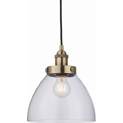 Endon Hansen - 1 luce a sospensione in vetro, piatto in ottone antico, E27 (1/5)