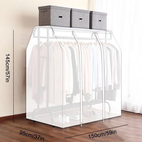 Housse de cintre blanche imperméable avec fermeture éclair – 150 x 145 x 95 cm, convient aux robes, costumes et manteaux (cintre non inclus). (1/5)