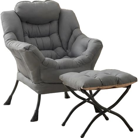 Fauteuil paresseux, Design de salon, Confort rembourré, Gris foncé (1/2)