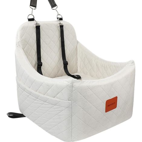 Siège auto rehausseur pour chien petit et moyen, lavable, avec poches et laisse, blanc moyen (1/5)