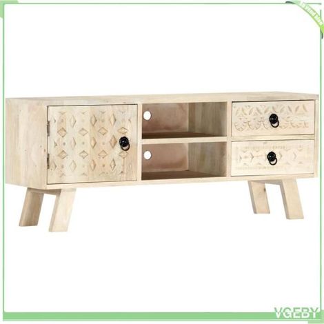 Meuble TV - 282869 - Bois massif de manguier - 110 x 30 x 44 cm - 2 tiroirs, 1 porte (1/5)