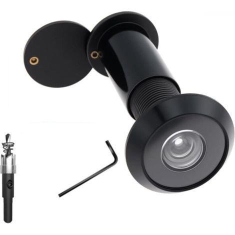 35 à 60 mmJudas de Porte en Laiton, Laiton Judas à 200 Degrés oeilleton de porte avec foret de 16 mm pour Portes de (Noir) (1/4)