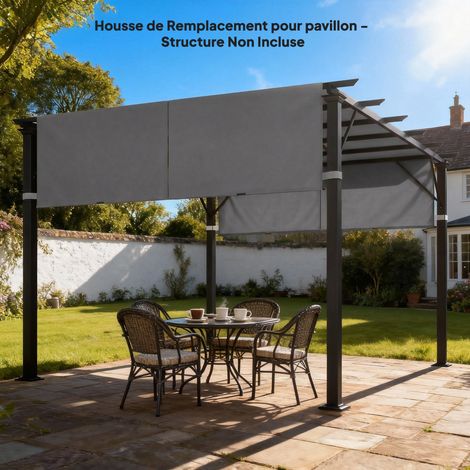 Lot de 2 voiles de remplacement pour pergola escamotable 4,9 x 1,2 m, adaptées à un store de 3 x 3 m, en polyester, anti-UV, teinte anthracite. (1/5)