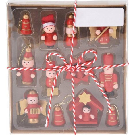 Home Styling Collection Conjunto de juguetes de madera rojos Navidad