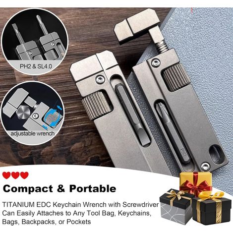 Titan-Schlüsselringschlüssel – Mini-Verstellbarer EDC-Schlüssel mit Schraubendreher, ideales Taschenwerkzeug für den Alltag, Reisen, Outdoor-Aktivitäten und Camping – Für Männer, Väter und EDC-Fans