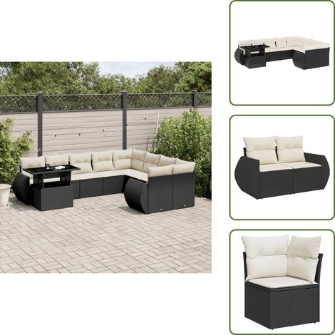 The Living Store Salon de jardin 10 pcs avec coussins noir résine tressée - Ensemble Salon De Jardin - Meuble Extérieur - Jardin Design - Mobilier Résistant Aux Intempéries - Chaise Longue (1/5)