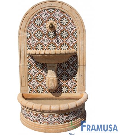 FUENTE DE PIEDRA ARTIFICIAL MURAL DE PARED BALUMA GOLTIS OCRE CON BOMBA PARA JARDIN