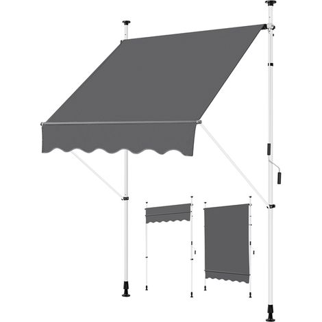 Yaheetech – Store banne rétractable manuel 150 x 120 cm – Réglable en hauteur et inclinaison – Installation sans perçage – Tissu polyester avec revêtement PU