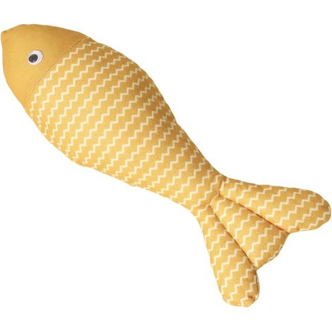Katzenspielzeug, weiches Plüschtier in Fischform, interaktives Quietschspielzeug, ideal zum Kauen und Spielen für Kätzchen – gelb L