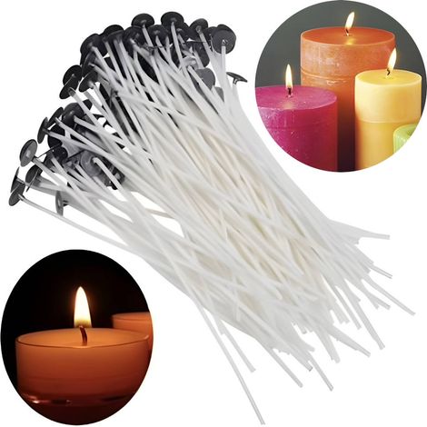 100 supports de bougies - Mèches de bougies - Mèches cirées blanches
