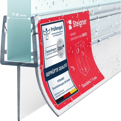 STEIGNER Joint de douche pour paroi en verre, 140cm, vitre 5/ 6 mm, joint d'étanchéité PVC droit pour les cabines de douche réctangulaires, UK33-06