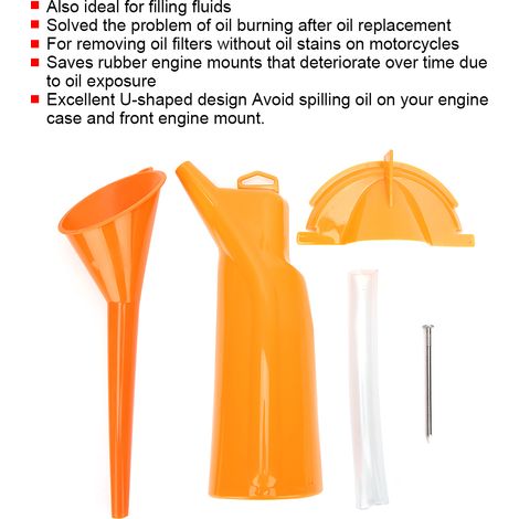 Entonnoir à huile pour moto, kit d'entonnoir à filtre à huile anti-goutte pour motos Harley-Davidson (orange). (1/5)