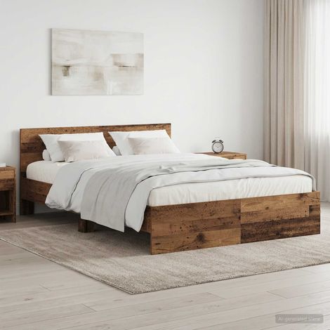 Estructura de cama con cabecero Madera envejecida 140 x 200 cm (1/5)