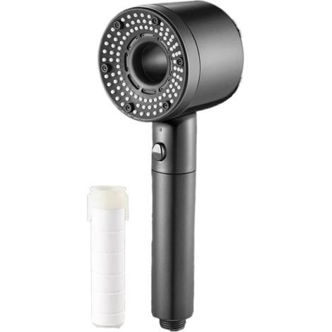 Pomello doccia 7 in 1, 5 modalità regolabili, alta pressione, risparmio idrico, filtro portatile, gancio, tubo flessibile, accessori per il bagno (1/5)