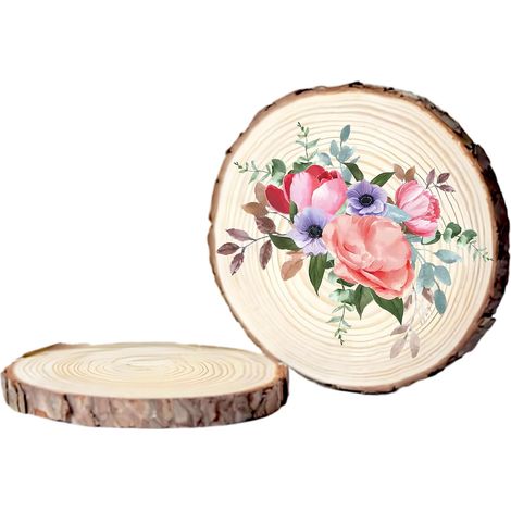 Set aus 2 runden Naturholzscheiben, 20-23 cm Durchmesser, ca. 15 mm dick, für DIY-Projekte, Bastelarbeiten, Hochzeiten, Weihnachtsdekorationen (1/5)