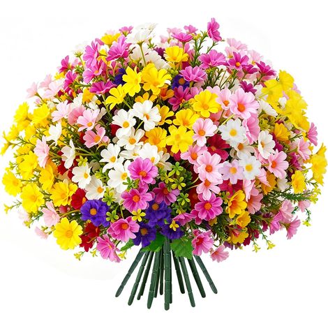 Lot de 12 Marguerites Artificielles, 7 Têtes Fleurs en Soie Fausse, Plante Artificielle Résistante aux UV pour Maison Jardin Patio Véranda Décoration Intérieur Extérieur (1/5)