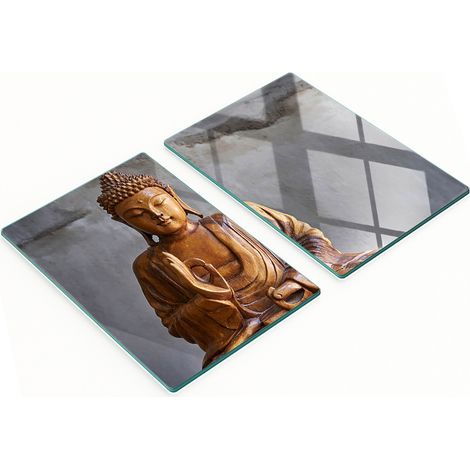 Tablas de cortar decorativas de vidrio para cocina con dise帽o de Buda de madera, 2x40x52 cm