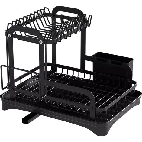 Estantería de almacenamiento de dos niveles, capacidad de 30 kg, color negro, doble capa, 2 niveles. (1/2)